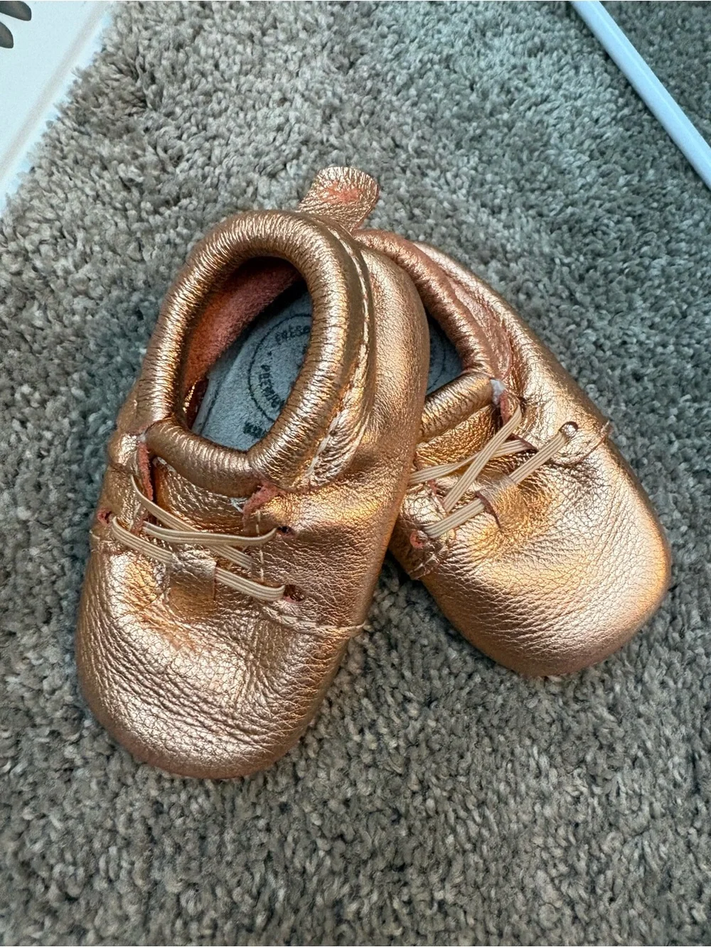 Freshly Picked Metallic Rose Gold Baby Moccasins